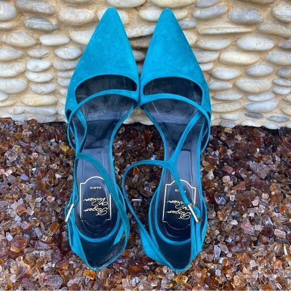 Roger Vivier Paris Teal Blue Suede Shoes/Sandals. Size 8.5. Made in Italy. EUC! - Picture 2 of 10